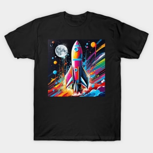 Colorful Space Rocket Liftoff T-Shirt